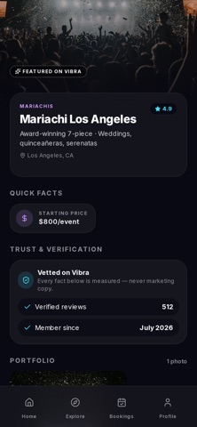 VibraConnect vendor profile screen from the App Store